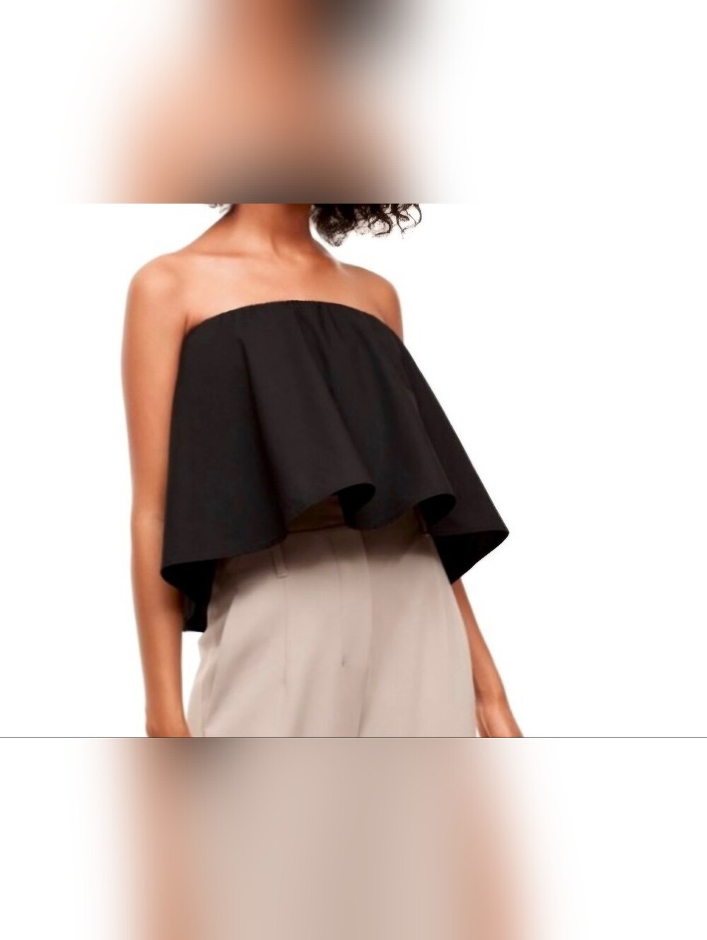 BABATON by ARITZIA Eckerd Strapless Ruffled Drape Crop Tube Top Balck Size M .